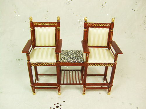 ** 8012-01 ** Walnut Game Room Chair for 2 w/ Gold hand Painted